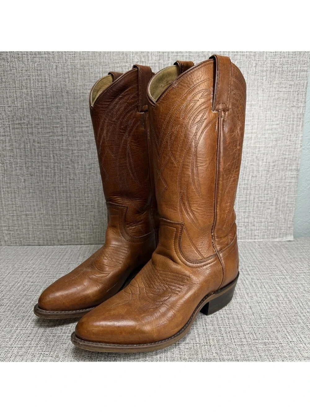 Frye Boots Women's Size 7 B Tan Leather Billy Pull On Deco Stitch Cowboy